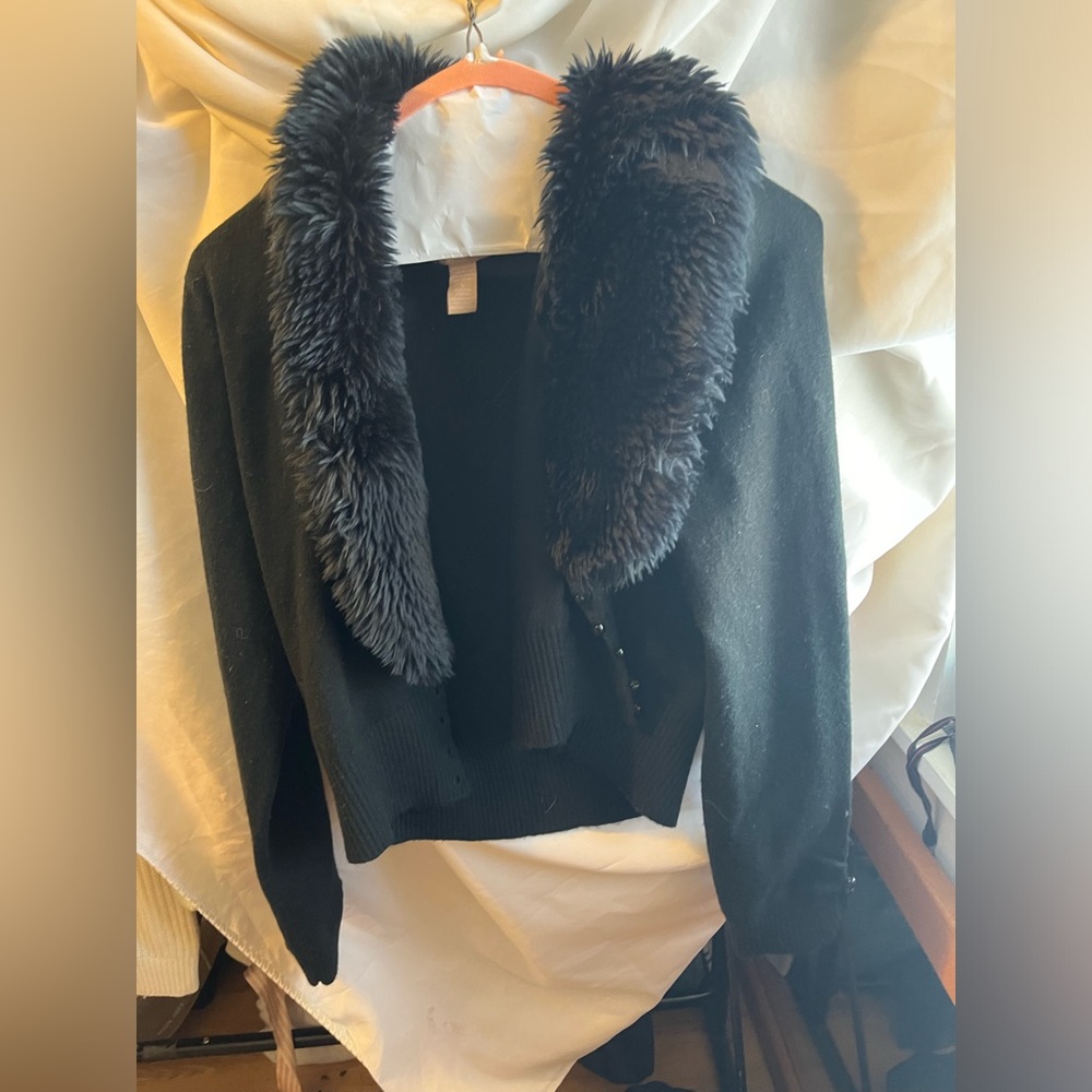 fur lined cardigan sz large